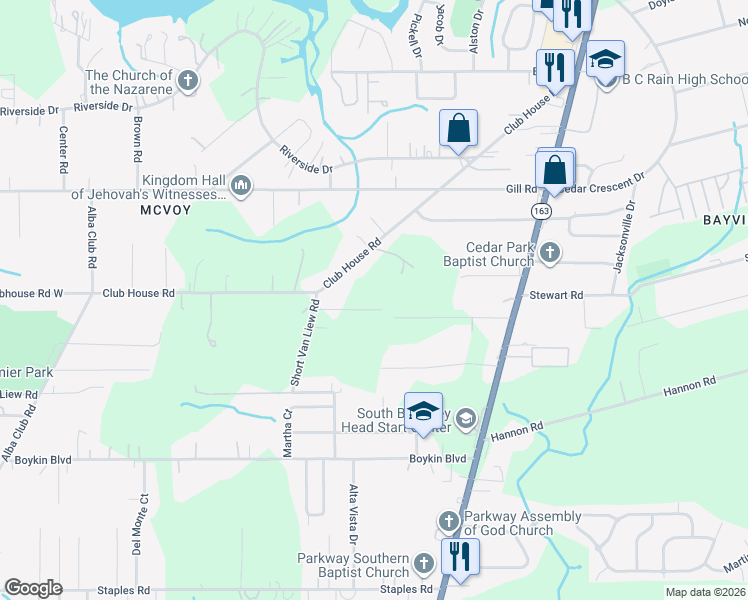 map of restaurants, bars, coffee shops, grocery stores, and more near 1802 Caster Street in Mobile