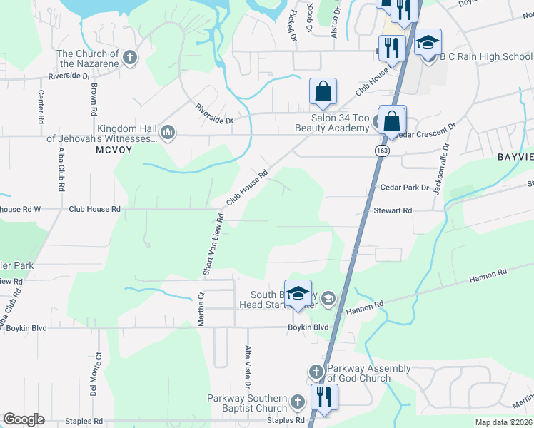 map of restaurants, bars, coffee shops, grocery stores, and more near 1802 Caster Street in Mobile