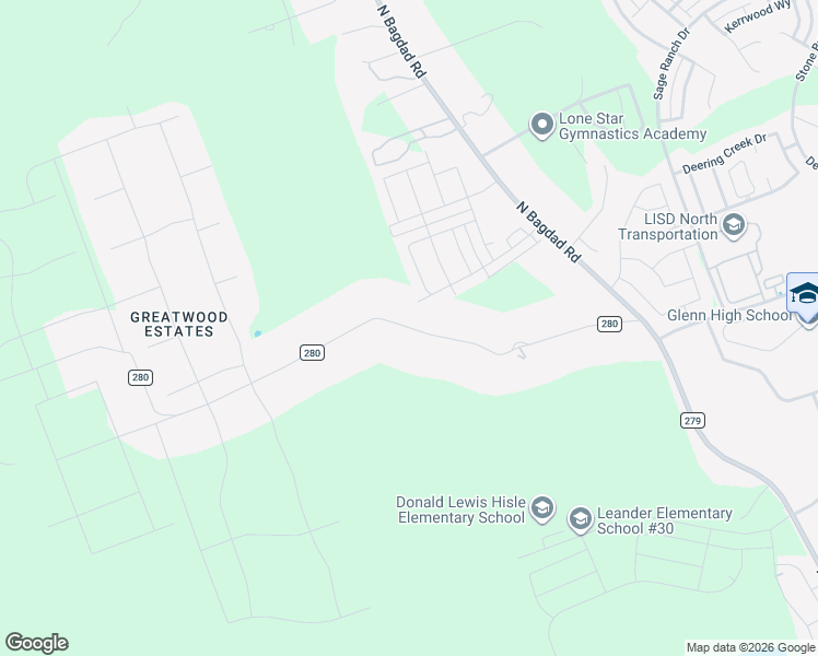 map of restaurants, bars, coffee shops, grocery stores, and more near 139 County Road 280 in Leander