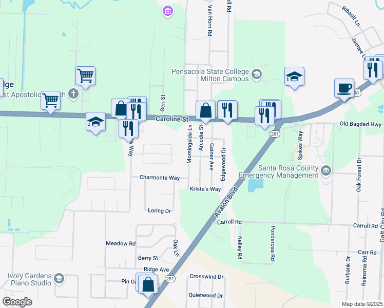 map of restaurants, bars, coffee shops, grocery stores, and more near 5808 Mapleton Street in Milton