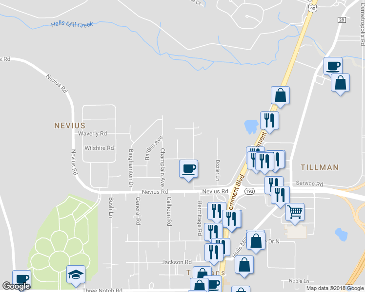 map of restaurants, bars, coffee shops, grocery stores, and more near 4025 Holden Drive North in Mobile