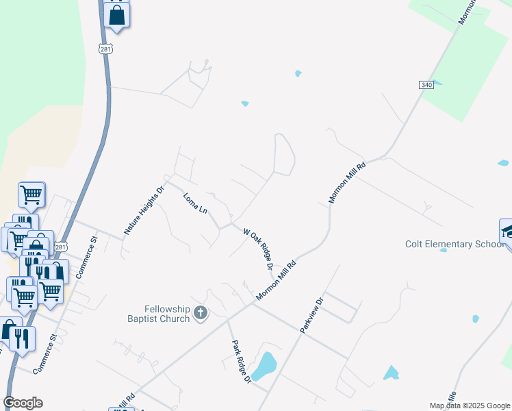 map of restaurants, bars, coffee shops, grocery stores, and more near 3307 Vista Lane in Marble Falls