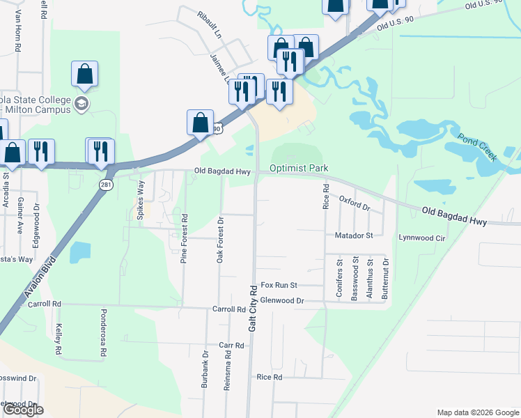 map of restaurants, bars, coffee shops, grocery stores, and more near 4564 Galt City Road in Milton