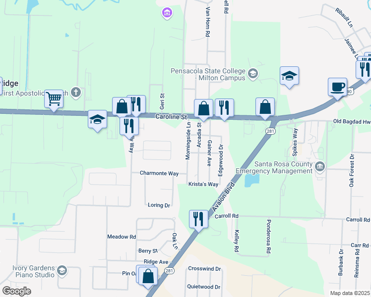 map of restaurants, bars, coffee shops, grocery stores, and more near 5808 Mapleton Street in Milton
