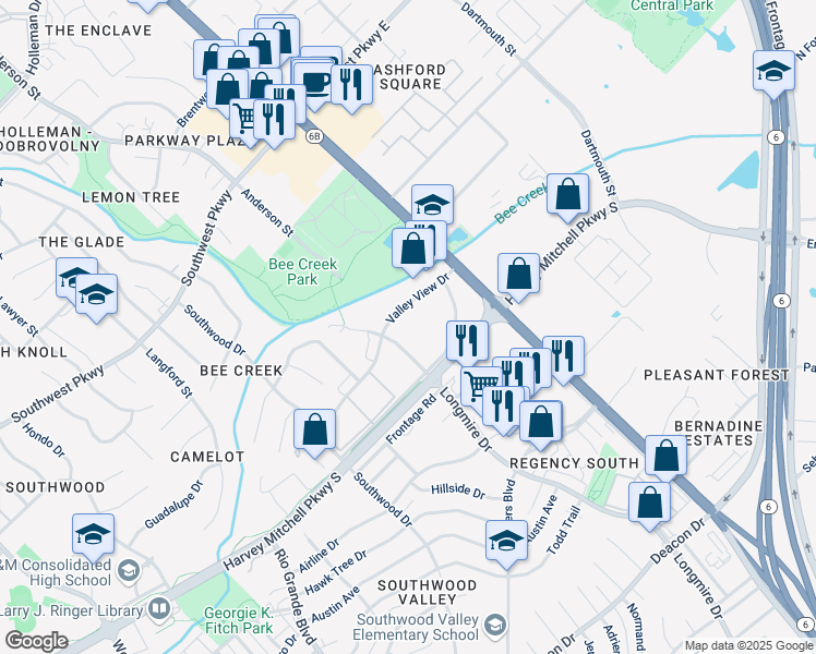 map of restaurants, bars, coffee shops, grocery stores, and more near 2704 Texas Avenue South in College Station