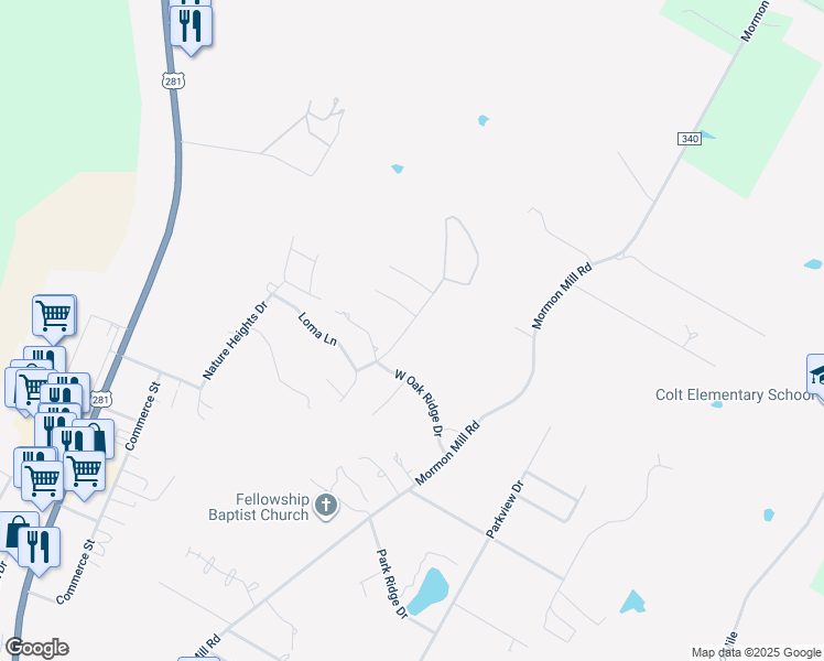 map of restaurants, bars, coffee shops, grocery stores, and more near 3307 Vista Lane in Marble Falls