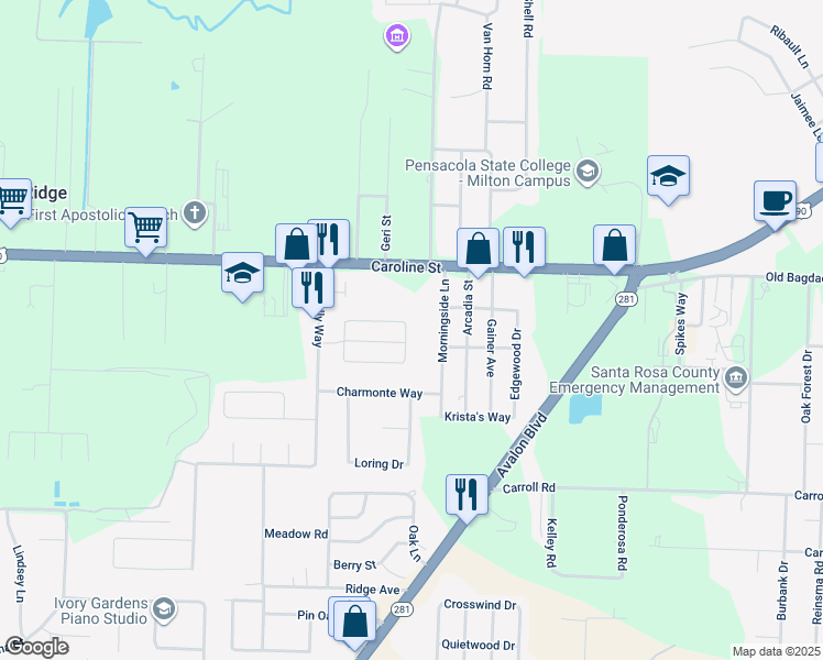 map of restaurants, bars, coffee shops, grocery stores, and more near 5409 Cherub Circle in Milton