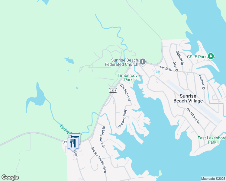 map of restaurants, bars, coffee shops, grocery stores, and more near Farm to Market Road 2233 in Sunrise Beach Village