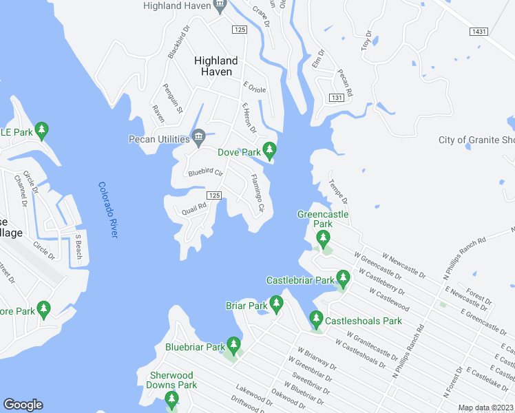 map of restaurants, bars, coffee shops, grocery stores, and more near 219 Flamingo Circle in Marble Falls