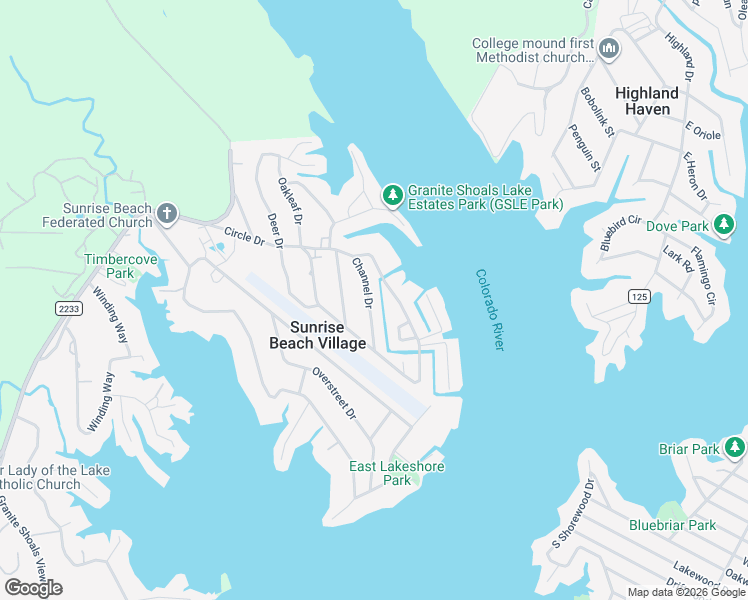 map of restaurants, bars, coffee shops, grocery stores, and more near 109 Channel Drive in Sunrise Beach Village