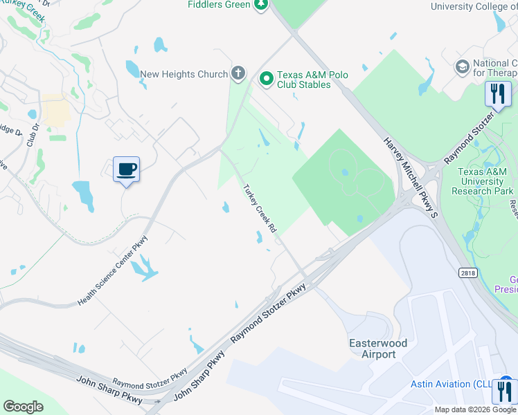 map of restaurants, bars, coffee shops, grocery stores, and more near 8629 Turkey Creek Road in College Station