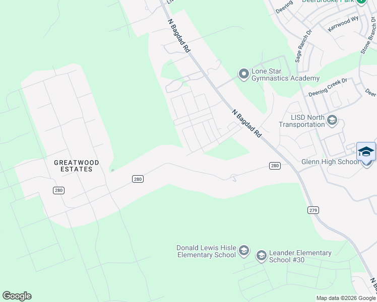 map of restaurants, bars, coffee shops, grocery stores, and more near 139 County Road 280 in Leander