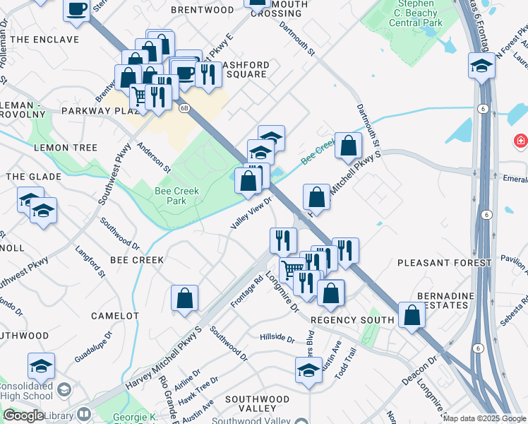 map of restaurants, bars, coffee shops, grocery stores, and more near 2702 Texas Avenue South in College Station