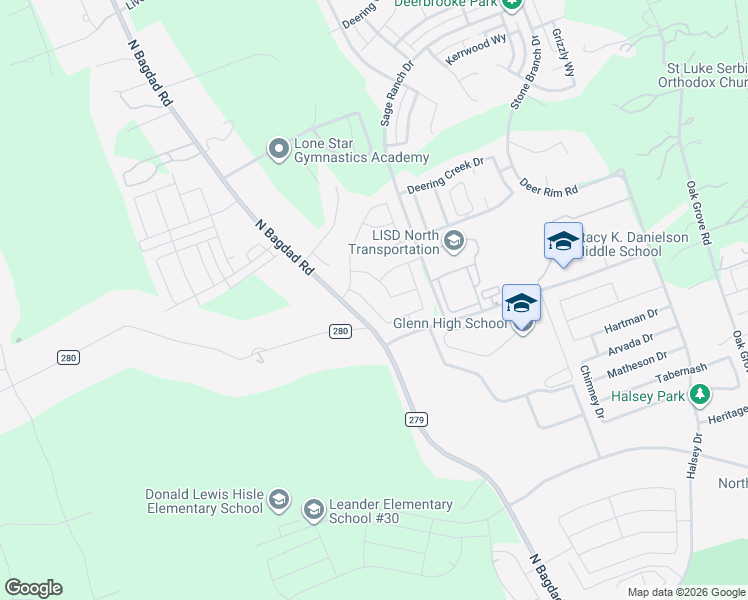 map of restaurants, bars, coffee shops, grocery stores, and more near 2231 Calvert Drive in Leander