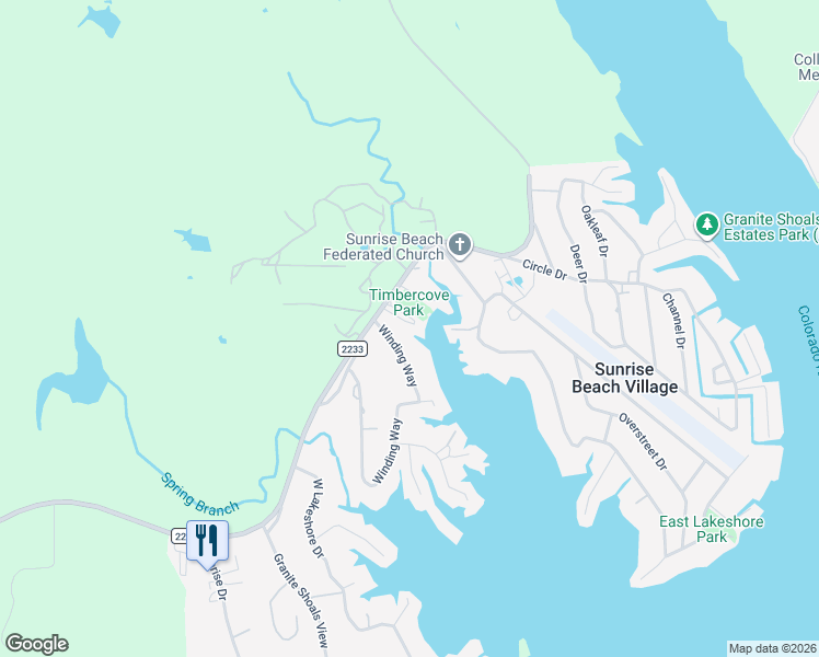 map of restaurants, bars, coffee shops, grocery stores, and more near 510 Ranch Road 2233 in Sunrise Beach Village