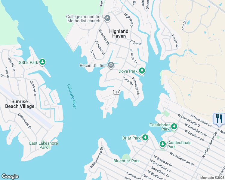 map of restaurants, bars, coffee shops, grocery stores, and more near 100 Quail Road in Marble Falls