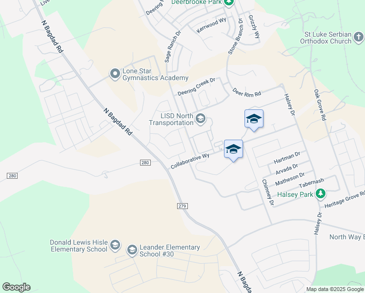map of restaurants, bars, coffee shops, grocery stores, and more near 2217 McClendon Trail in Leander