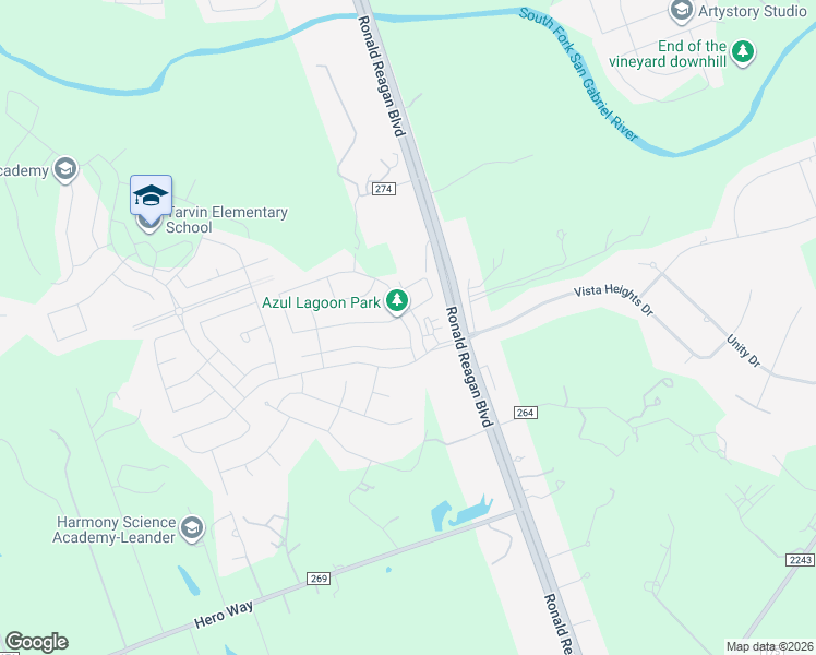 map of restaurants, bars, coffee shops, grocery stores, and more near 2532 La Mirada Street in Leander