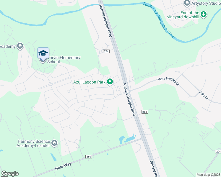 map of restaurants, bars, coffee shops, grocery stores, and more near 2532 La Mirada Street in Leander