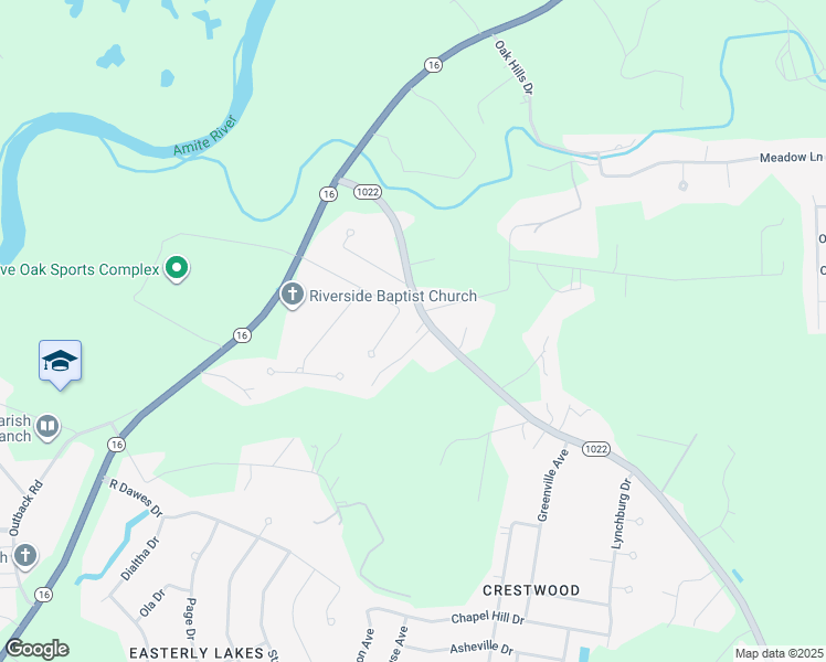 map of restaurants, bars, coffee shops, grocery stores, and more near 36873 Fore Road in Denham Springs
