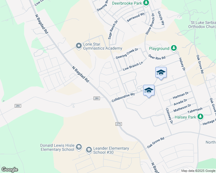 map of restaurants, bars, coffee shops, grocery stores, and more near 2231 Calvert Drive in Leander