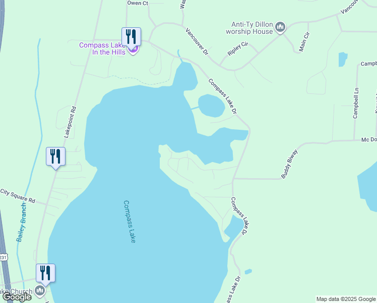 map of restaurants, bars, coffee shops, grocery stores, and more near 2648 Lakeview Circle in Alford