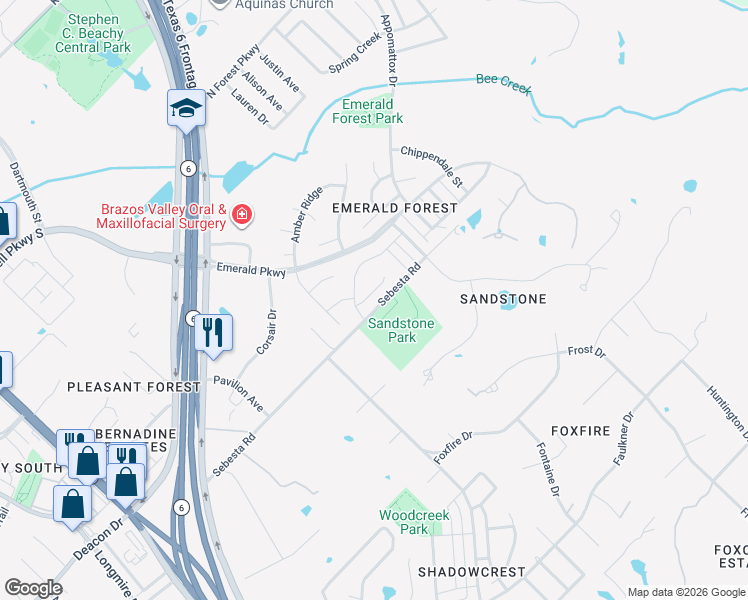 map of restaurants, bars, coffee shops, grocery stores, and more near 1804 Rosebud Court in College Station