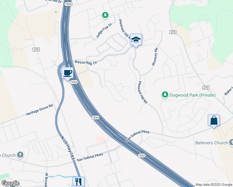 map of restaurants, bars, coffee shops, grocery stores, and more near 183A in Leander