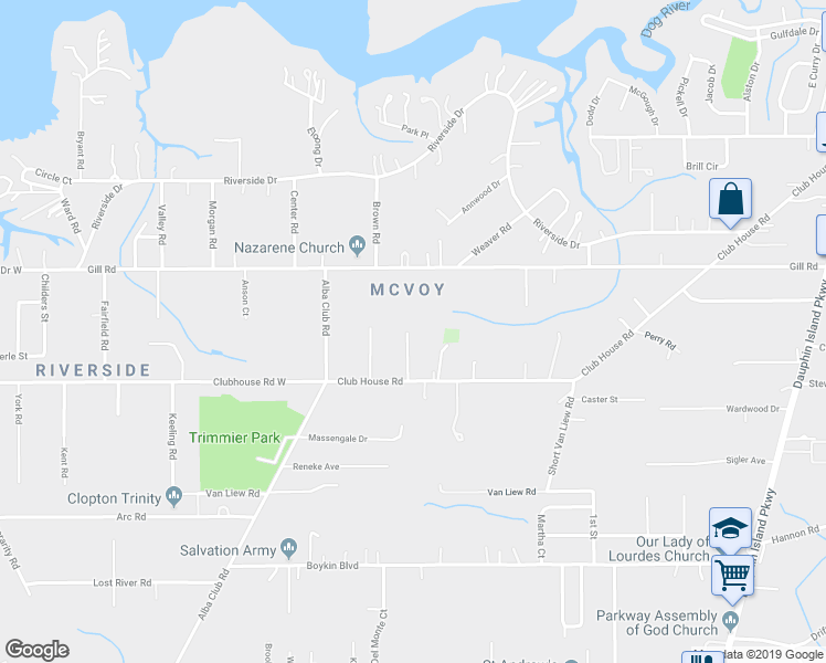 map of restaurants, bars, coffee shops, grocery stores, and more near 3409 Seawell Street in Mobile
