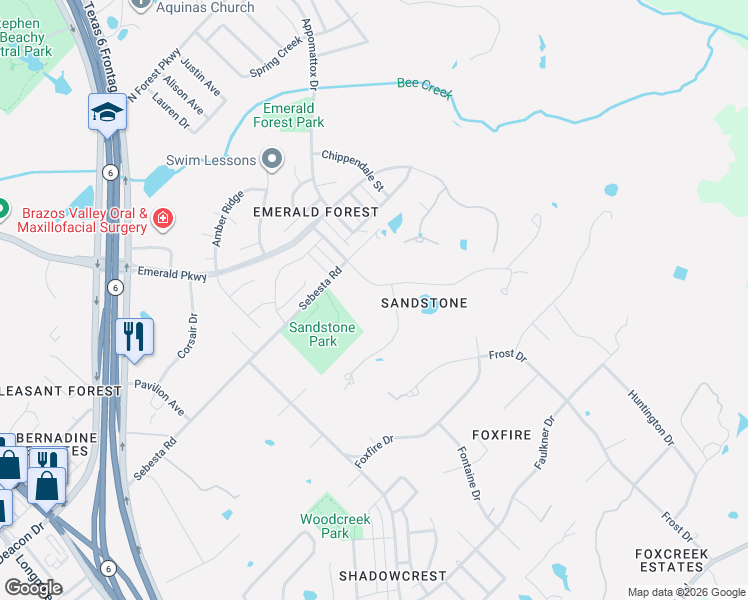 map of restaurants, bars, coffee shops, grocery stores, and more near 2000 Oakwood Trail in College Station