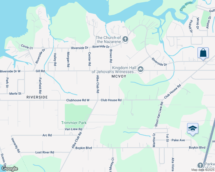 map of restaurants, bars, coffee shops, grocery stores, and more near 3400 Maureen Drive in Mobile