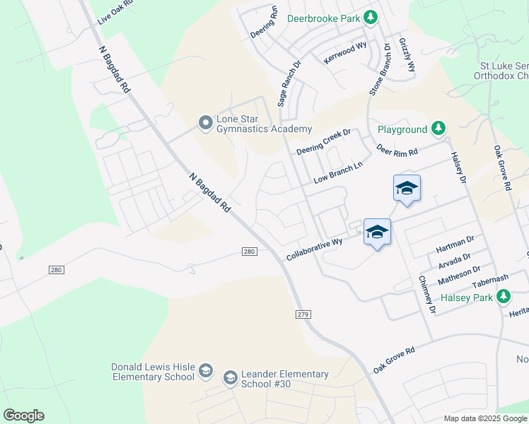 map of restaurants, bars, coffee shops, grocery stores, and more near 2231 Calvert Drive in Leander
