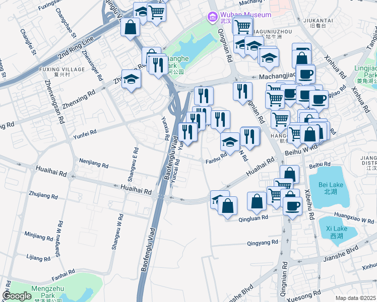 map of restaurants, bars, coffee shops, grocery stores, and more near in Wu Han Shi