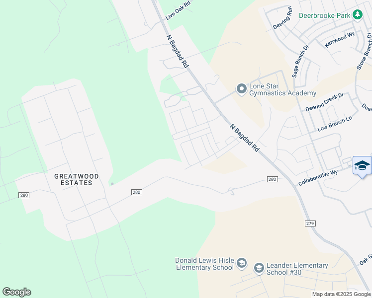 map of restaurants, bars, coffee shops, grocery stores, and more near 4350 County Road 279 in Leander