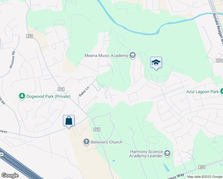 map of restaurants, bars, coffee shops, grocery stores, and more near 250 Mikes Way in Leander
