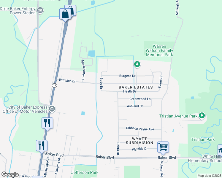 map of restaurants, bars, coffee shops, grocery stores, and more near 4215 Heath Drive in Zachary