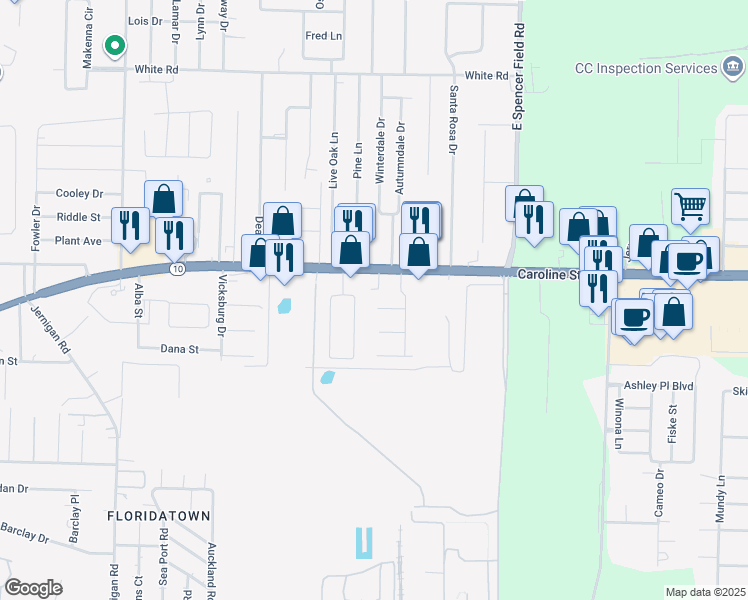 map of restaurants, bars, coffee shops, grocery stores, and more near 4404 Summerfield Court in Pace