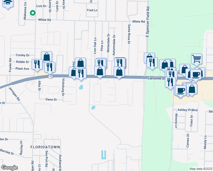 map of restaurants, bars, coffee shops, grocery stores, and more near 4459 U.S. 90 in Milton