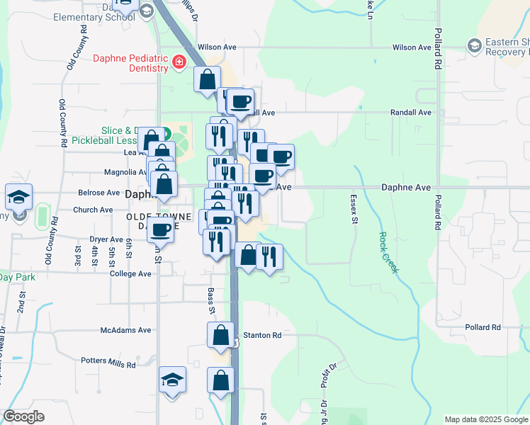 map of restaurants, bars, coffee shops, grocery stores, and more near 1698 U.S. 98 in Daphne