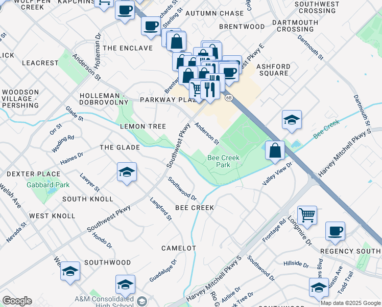map of restaurants, bars, coffee shops, grocery stores, and more near 1804 Potomac Place in College Station