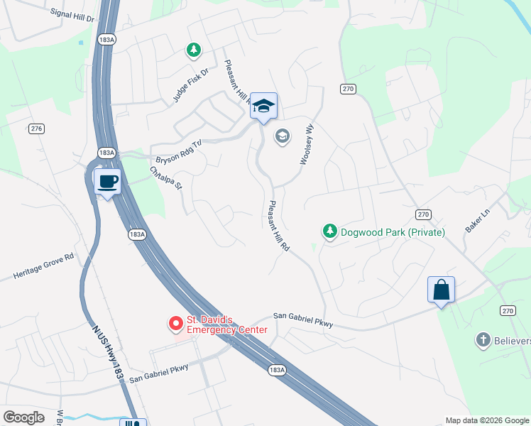 map of restaurants, bars, coffee shops, grocery stores, and more near Pleasant Hill Road in Leander