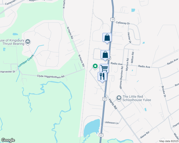 map of restaurants, bars, coffee shops, grocery stores, and more near Harts Road in Yulee