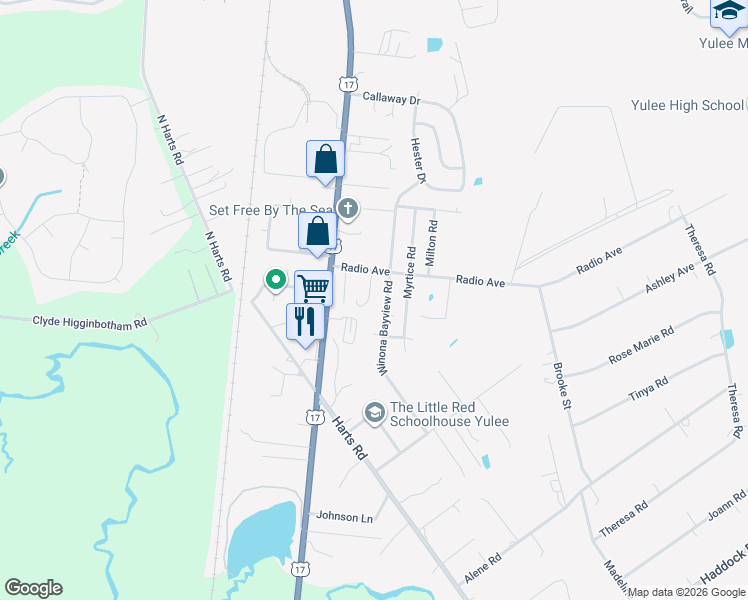 map of restaurants, bars, coffee shops, grocery stores, and more near 85001 Loretta Lane in Yulee