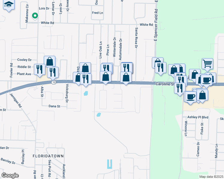 map of restaurants, bars, coffee shops, grocery stores, and more near 4459 U.S. 90 in Milton