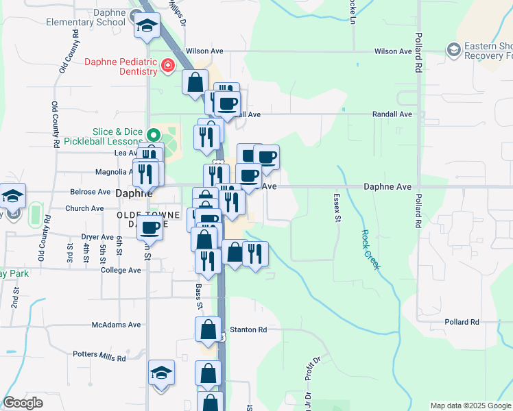 map of restaurants, bars, coffee shops, grocery stores, and more near 1698 U.S. 98 in Daphne