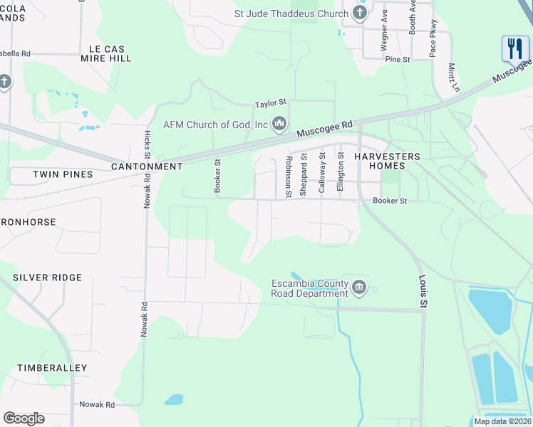 map of restaurants, bars, coffee shops, grocery stores, and more near 819 Booker Avenue in Cantonment