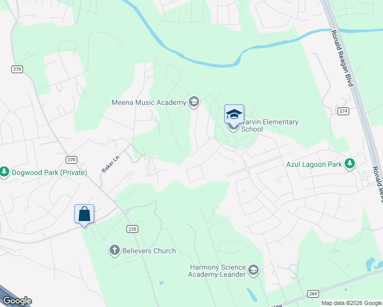map of restaurants, bars, coffee shops, grocery stores, and more near 250 Mikes Way in Leander