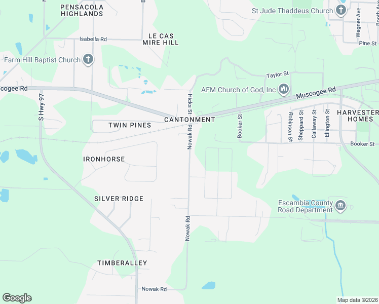 map of restaurants, bars, coffee shops, grocery stores, and more near 324 Nowak Road in Cantonment