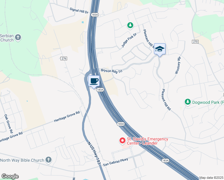 map of restaurants, bars, coffee shops, grocery stores, and more near 3751 U.S. 183 in Leander