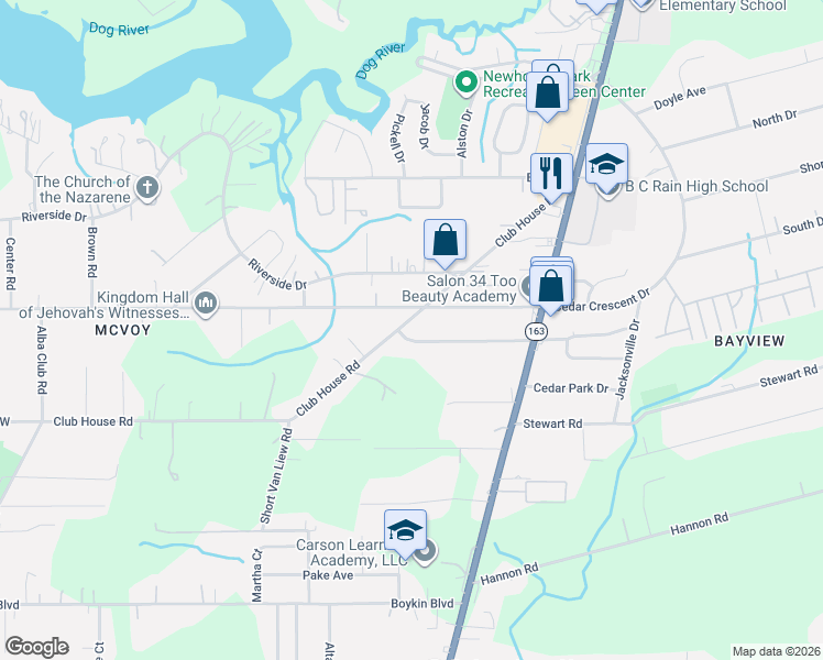 map of restaurants, bars, coffee shops, grocery stores, and more near 1720-1798 Bryan Ave in Mobile